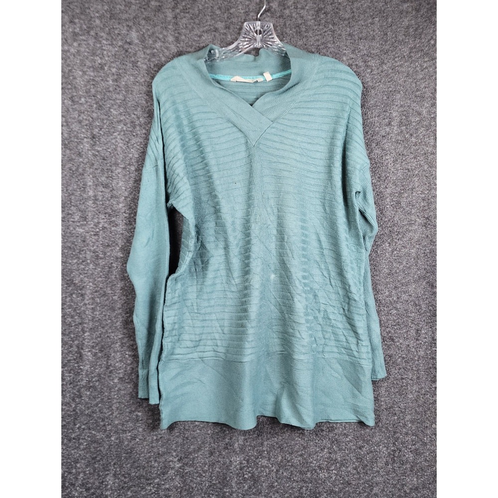 Soft Surroundings Tunic Sweater Womens Medium Sage Green Ribbed Crossover V-Neck
